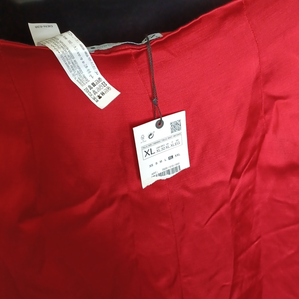 Zara Red Straight Satin Effect Maxi Skirt Size XL NWT - Picture 6 of 6